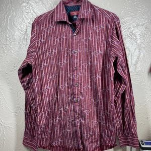 Saks‎ Fifth Avenue Purple Long Sleeve Striped Paisley Trim Fit Shirt Mens Medium